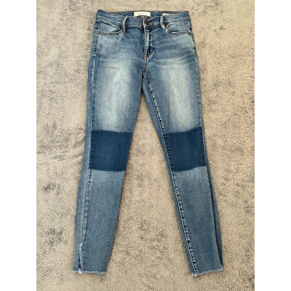 PacSun Womens 26 Super Stretch Raw Hem High Rise Ankle Jegging Knee Patch Jeans